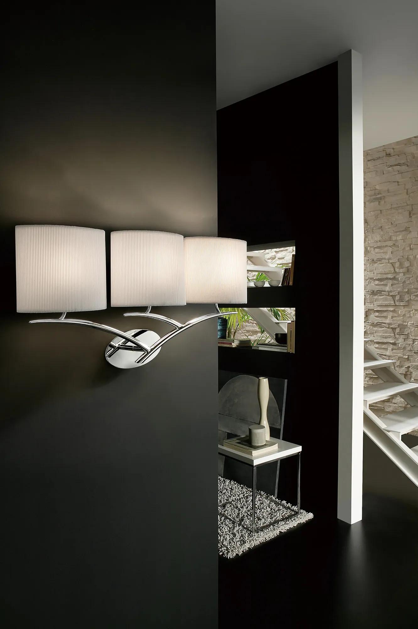 Eve Polished Chrome-White Wall Lights Mantra Armed Wall Lights